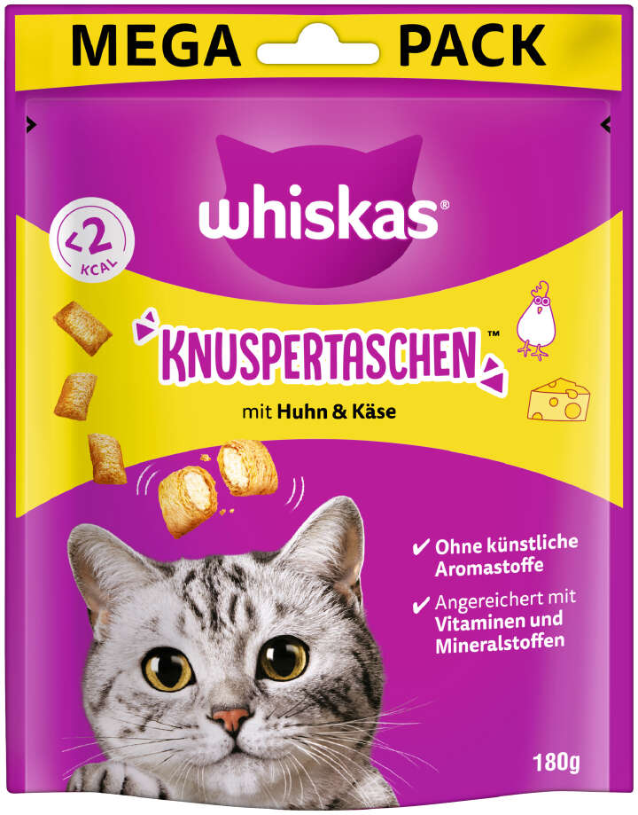 whiskas Katzenleckerli Knuspertaschen mit Huhn + Käse